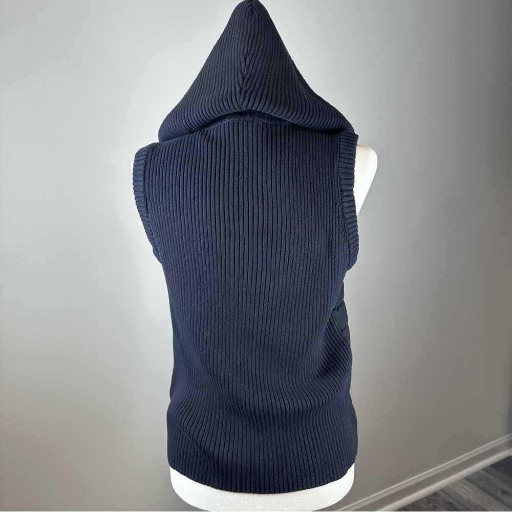 Michael Kors Navy Knit Puffer Vest M Hooded Quilted Mixed Media Zip - Picture 5 of 8